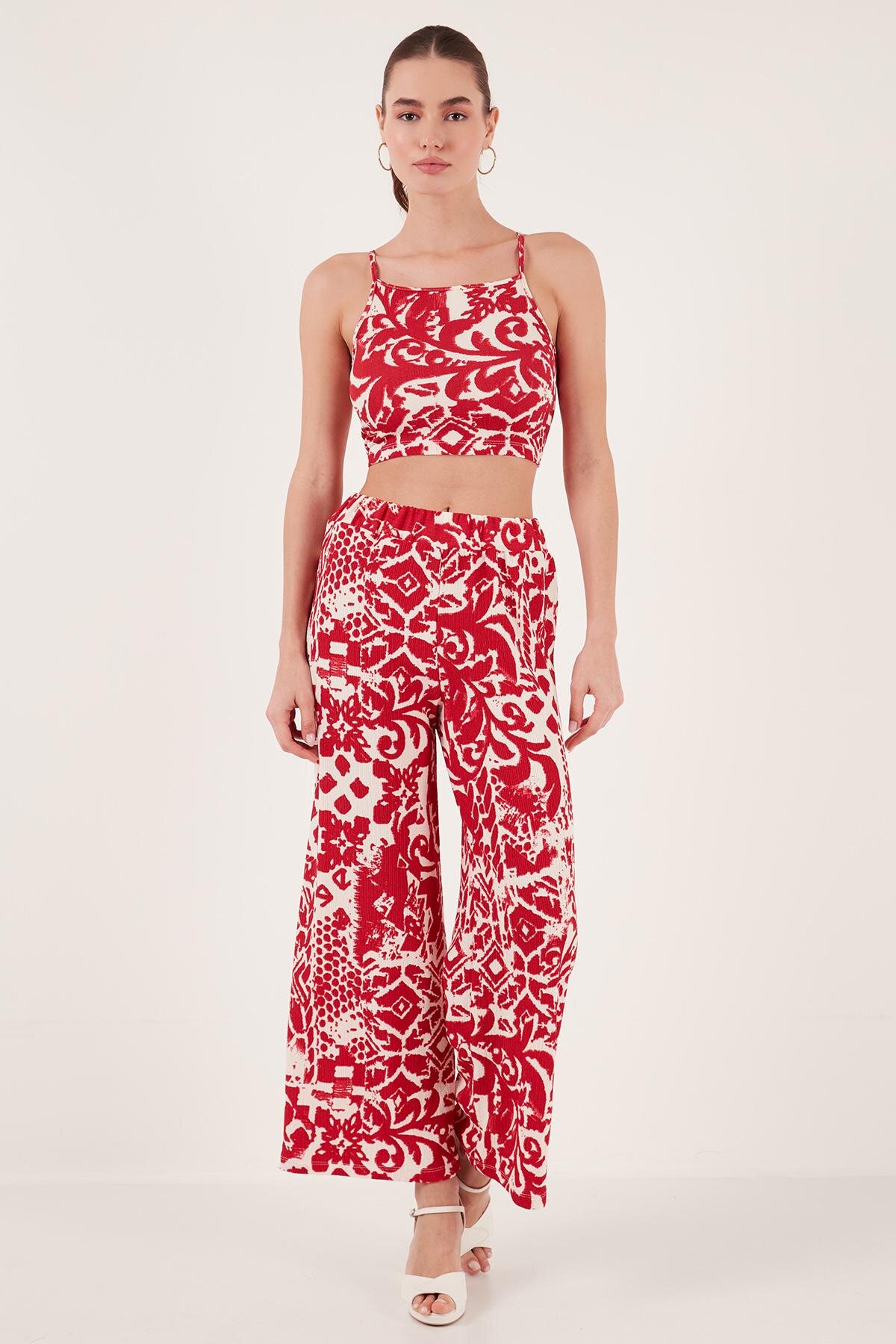 Late Night Red Floral Print Wide-Leg Pants