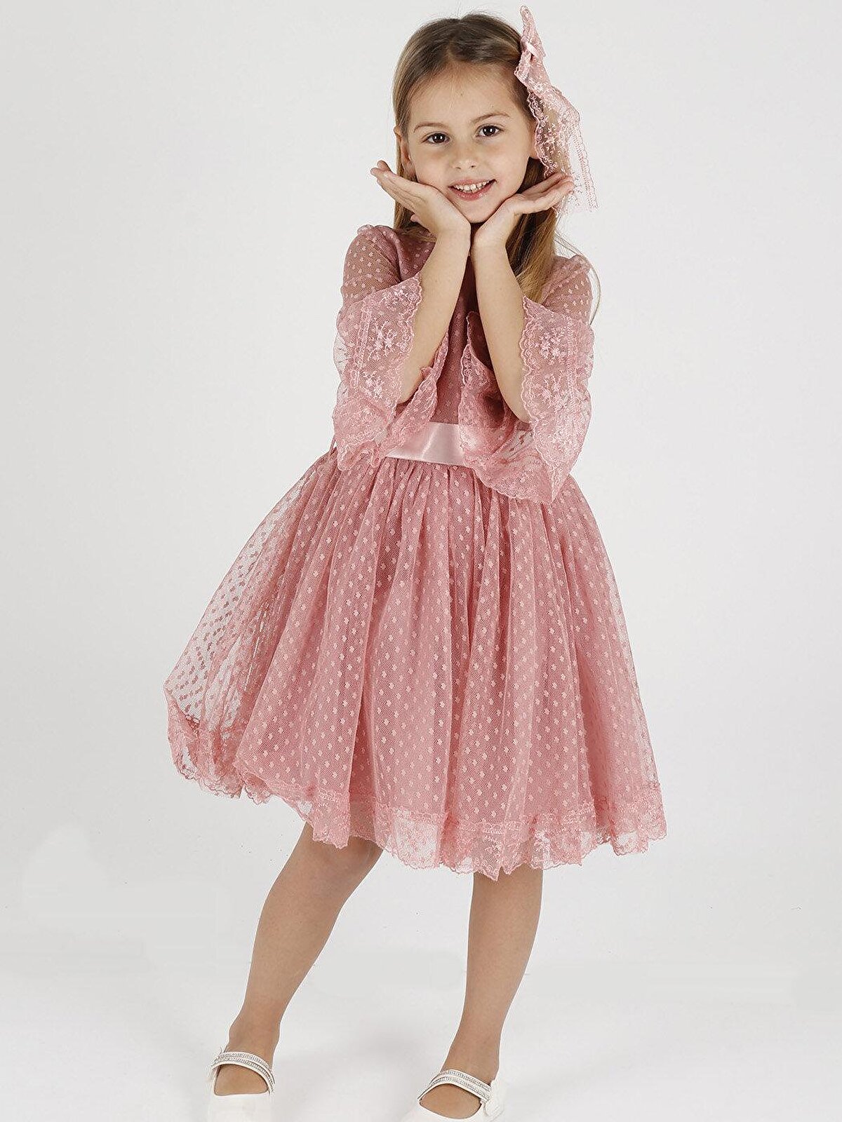 PEMBE Kız Çocuk Tokalı ve Tül Dantel Trend Abiye Elbise Ak2209 -  S000056234-20028 - LC Waikiki