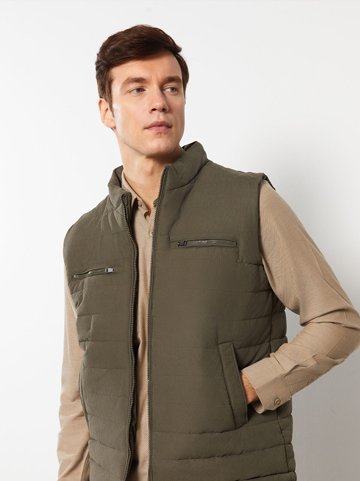 Standard Fit Stand Up Collar Suede Men's Vest -W20444Z8-J2L - W20444Z8-J2L  - LC Waikiki