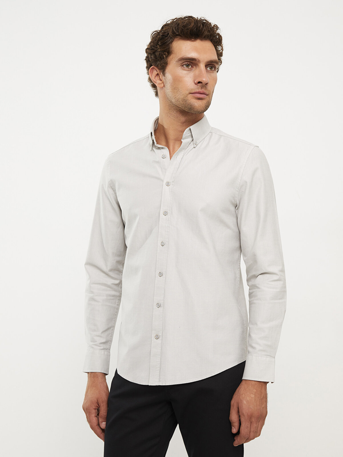 Regular Fit Long Sleeve Gabardine Men's Shirt -W26363Z8-TDA 