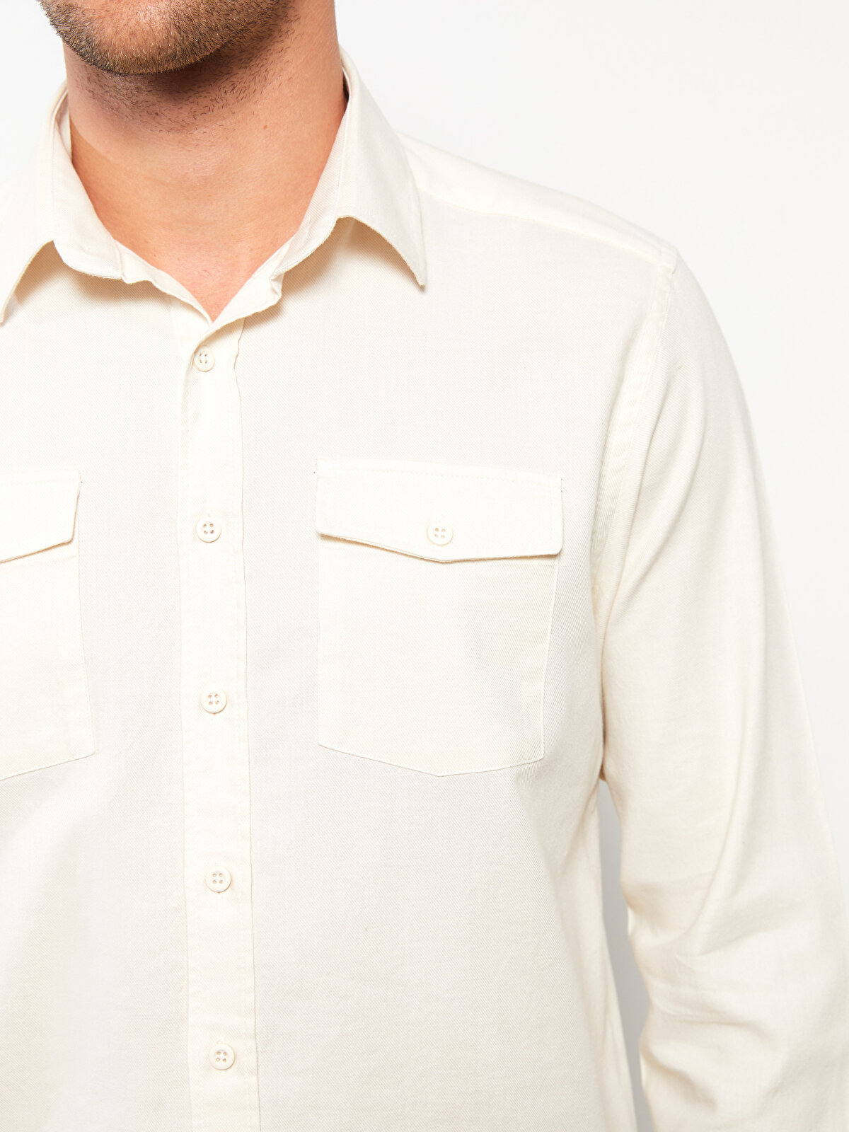 Regular Fit Long Sleeve Gabardine Men's Shirt -W26401Z8-SGT - W26401Z8-SGT  - LC Waikiki