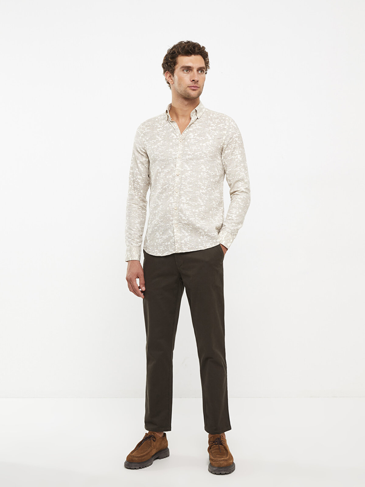 Slim Fit Men's Long Sleeve Patterned Shirt -W28394Z8-LRA 