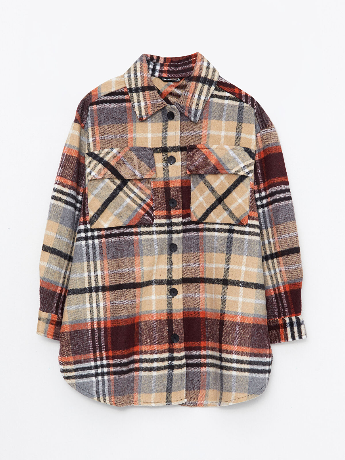好きに Plaid Buttoned Long Jacket Shirt Women's Gabardine Sleeve ウイスキー