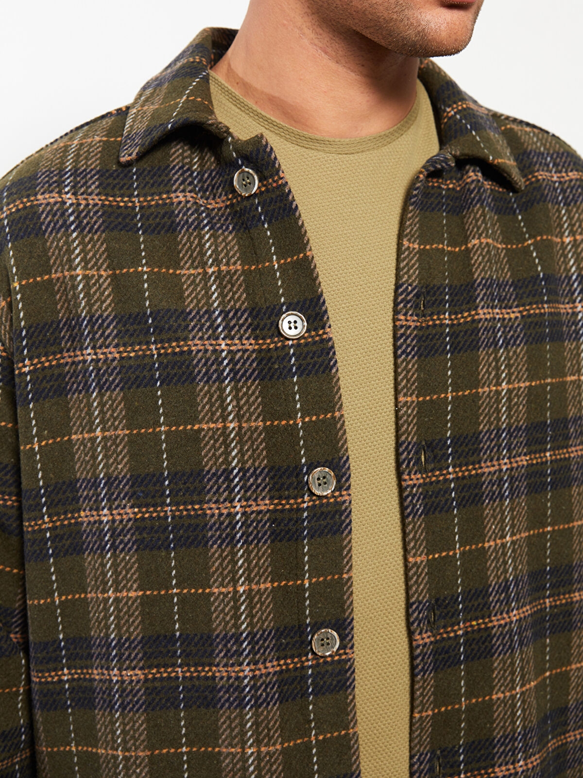 Relaxed Fit Long Sleeve Plaid Gabardine Men's Shirt Jacket