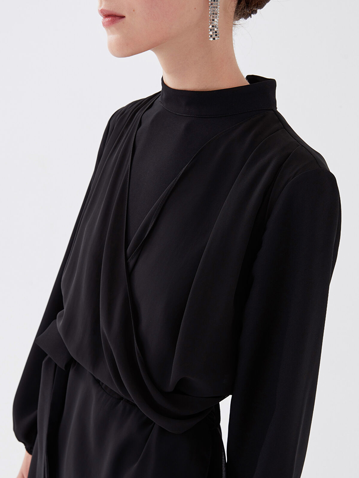Stand Up Collar Straight Long Sleeve Women's Evening Dress Jumpsuit  -W2HE36Z8-CVL - W2HE36Z8-CVL - LC Waikiki