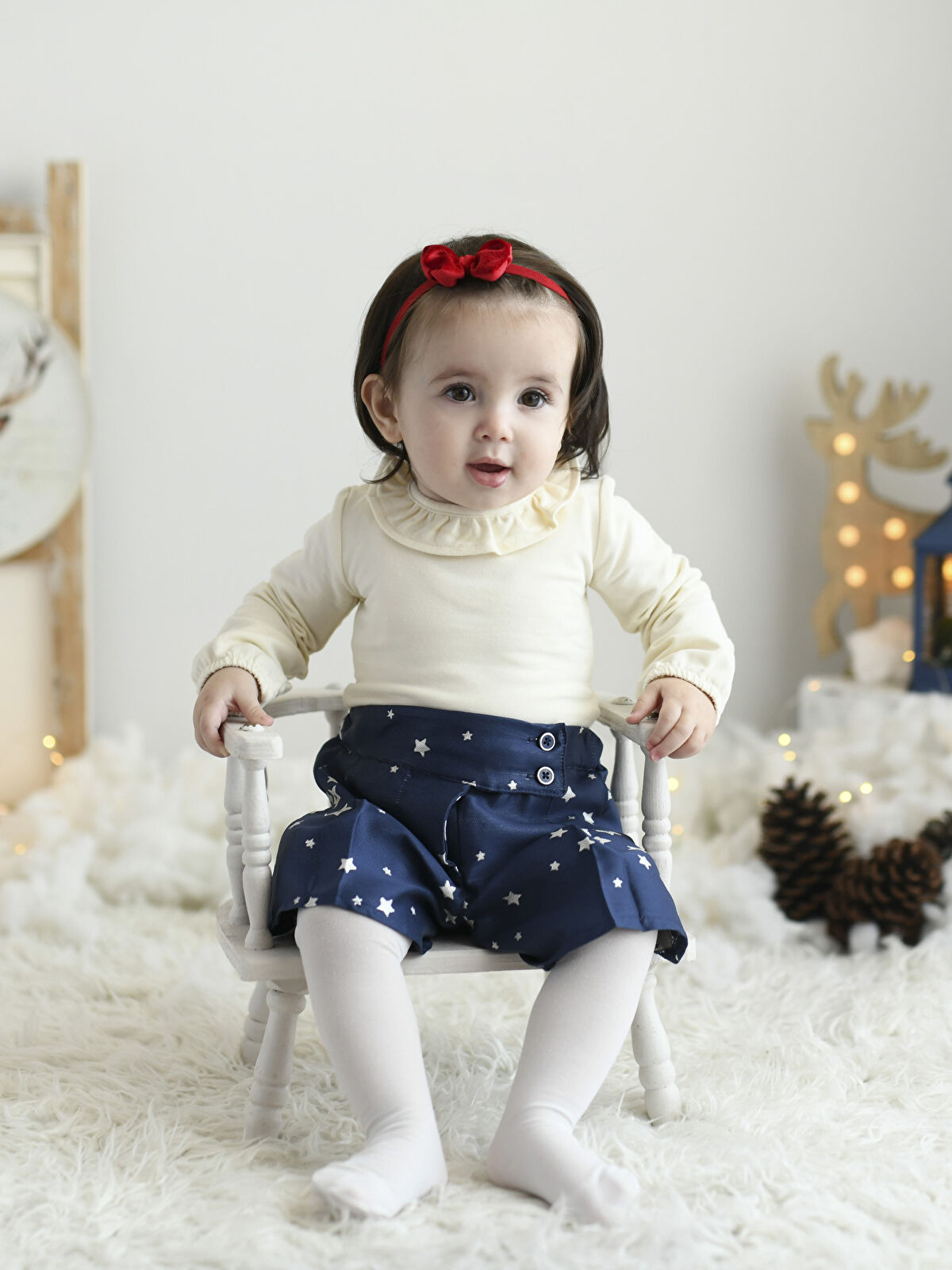 Crew Neck Long Sleeve Patterned Baby Girl Snap Fastener Body and