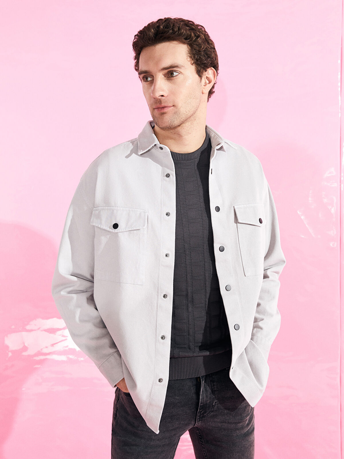 Relaxed Fit Long Sleeve Gabardine Men's Shirt Jacket -S31459Z8-SDV -  S31459Z8-SDV - LC Waikiki