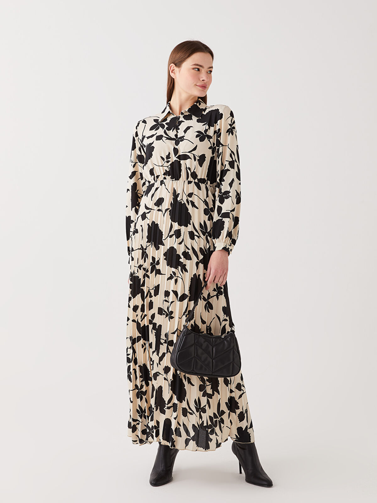 Shirt Neck Patterned Long Sleeve Women's Dress -S31688Z8-LQJ - S31688Z8-LQJ  - LC Waikiki