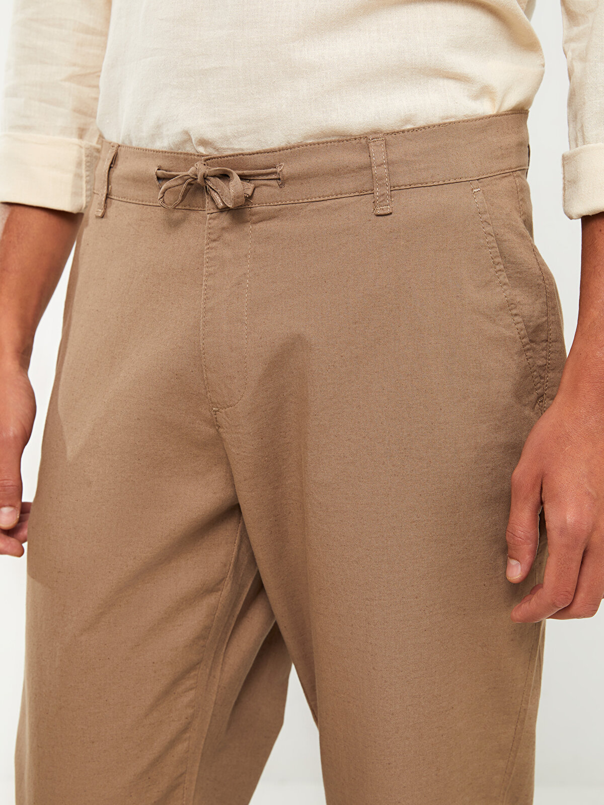 Standard Fit Linen Blended Look Men's Trousers -S32880Z8-S9Z 