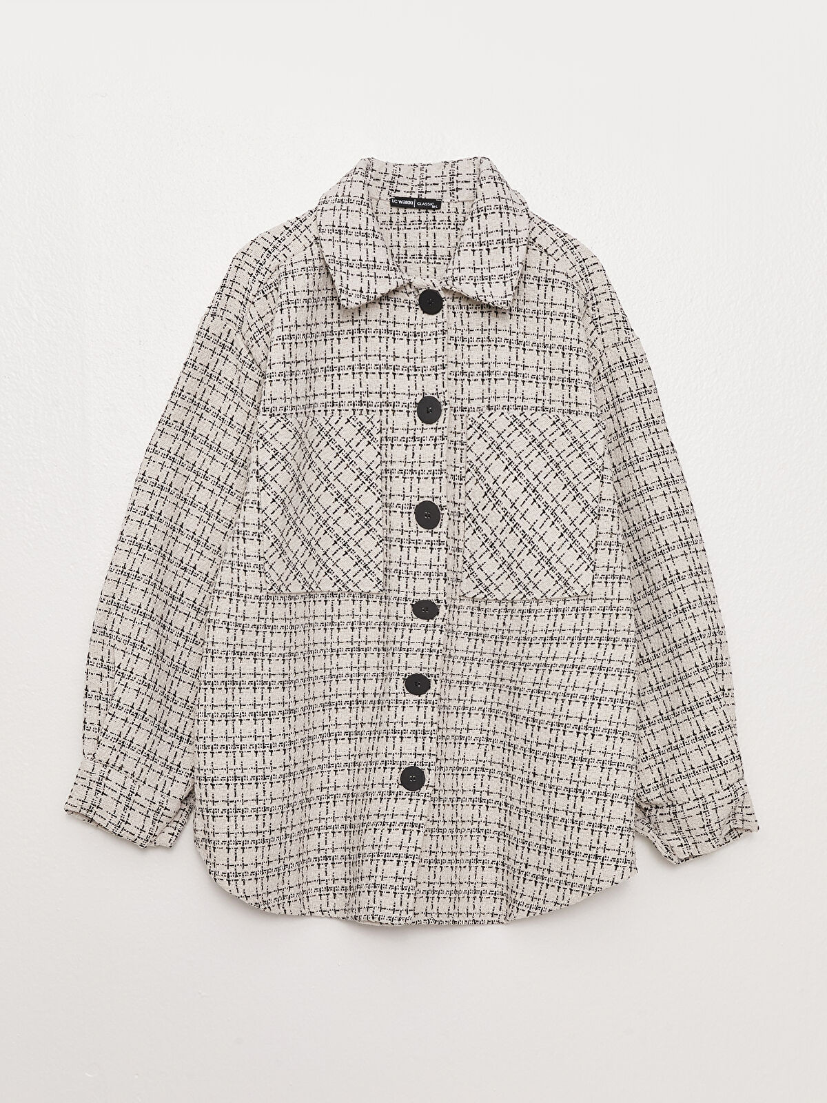Patterned Long Sleeve Oversize Tweed Women's Shirt Jacket