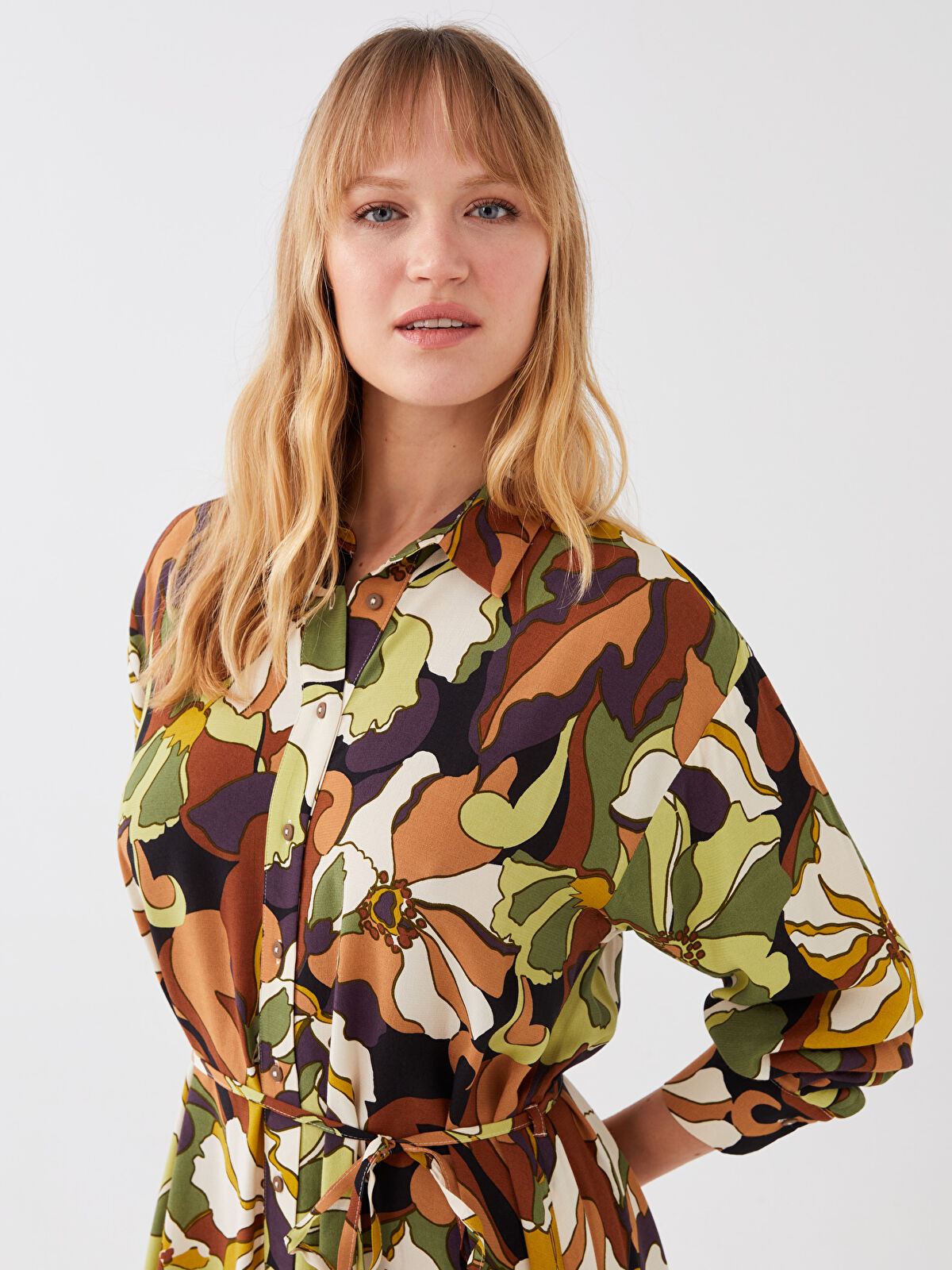 Women s Patterned Long Sleeve Shirt Dress S38403Z8 F9C S38403Z8