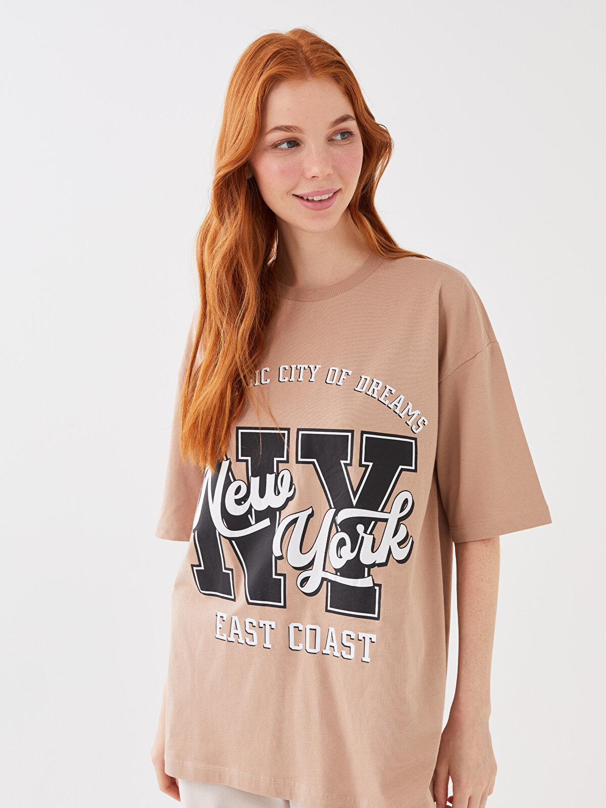 Women's Crew Neck Printed Oversize T-Shirt -S39255Z8-GC4 