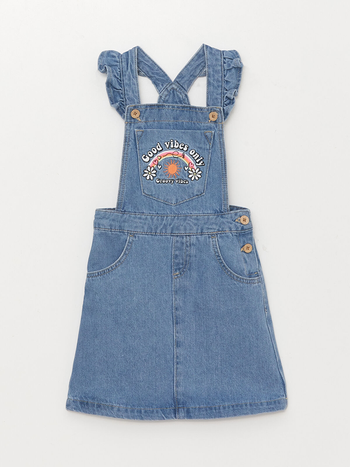 Square Collar Embroidered Girl Jean Salopet Dress -S3BB19Z4-311 -  S3BB19Z4-311 - LC Waikiki