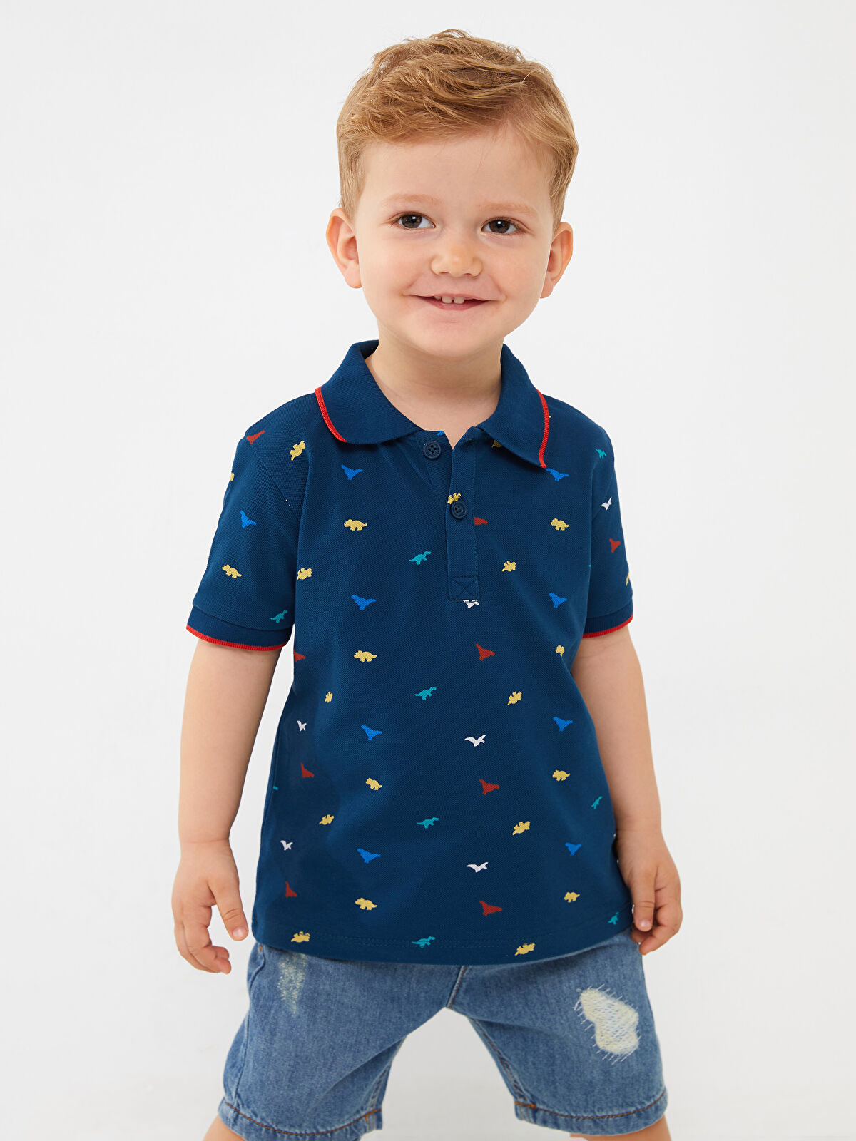 Polo Neck Short Sleeve Printed Baby Boy T Shirt S3BT75Z1 LSJ