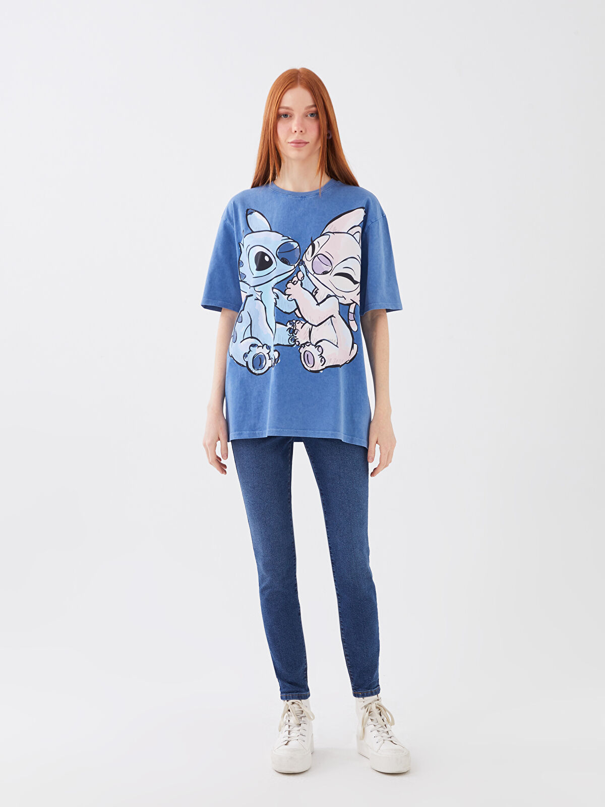Crew Neck Lilo & Stitch Printed Short Sleeve Oversize