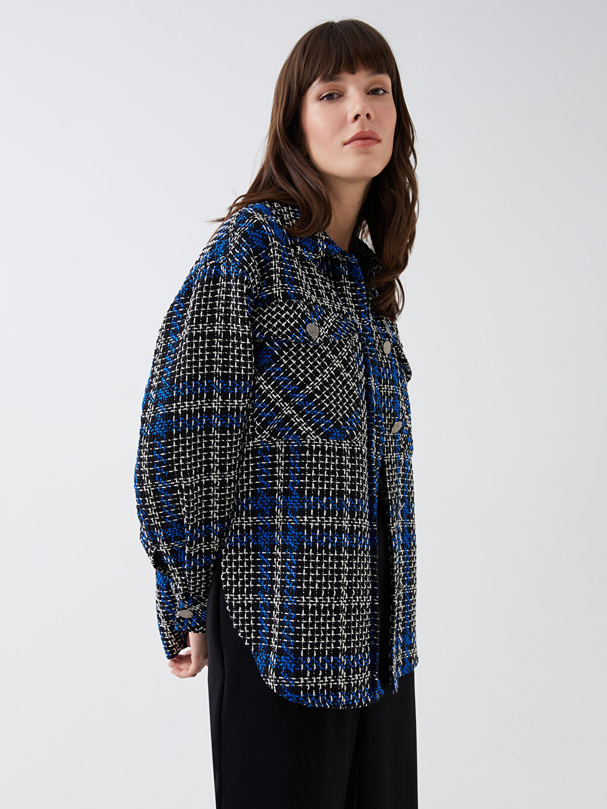 Plaid Long Sleeve Women's Shirt Jacket -S3CV78Z8-LN6 - S3CV78Z8-LN6 - LC  Waikiki
