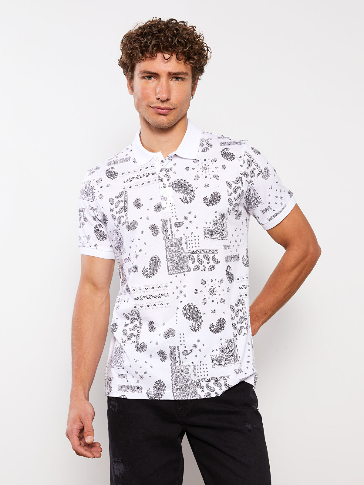 【SATIIIZ】Lepard Check Short Sleeve Shirt Men's Slim-Fit Short Sleeve Cotton T-shirt, Leopard Print