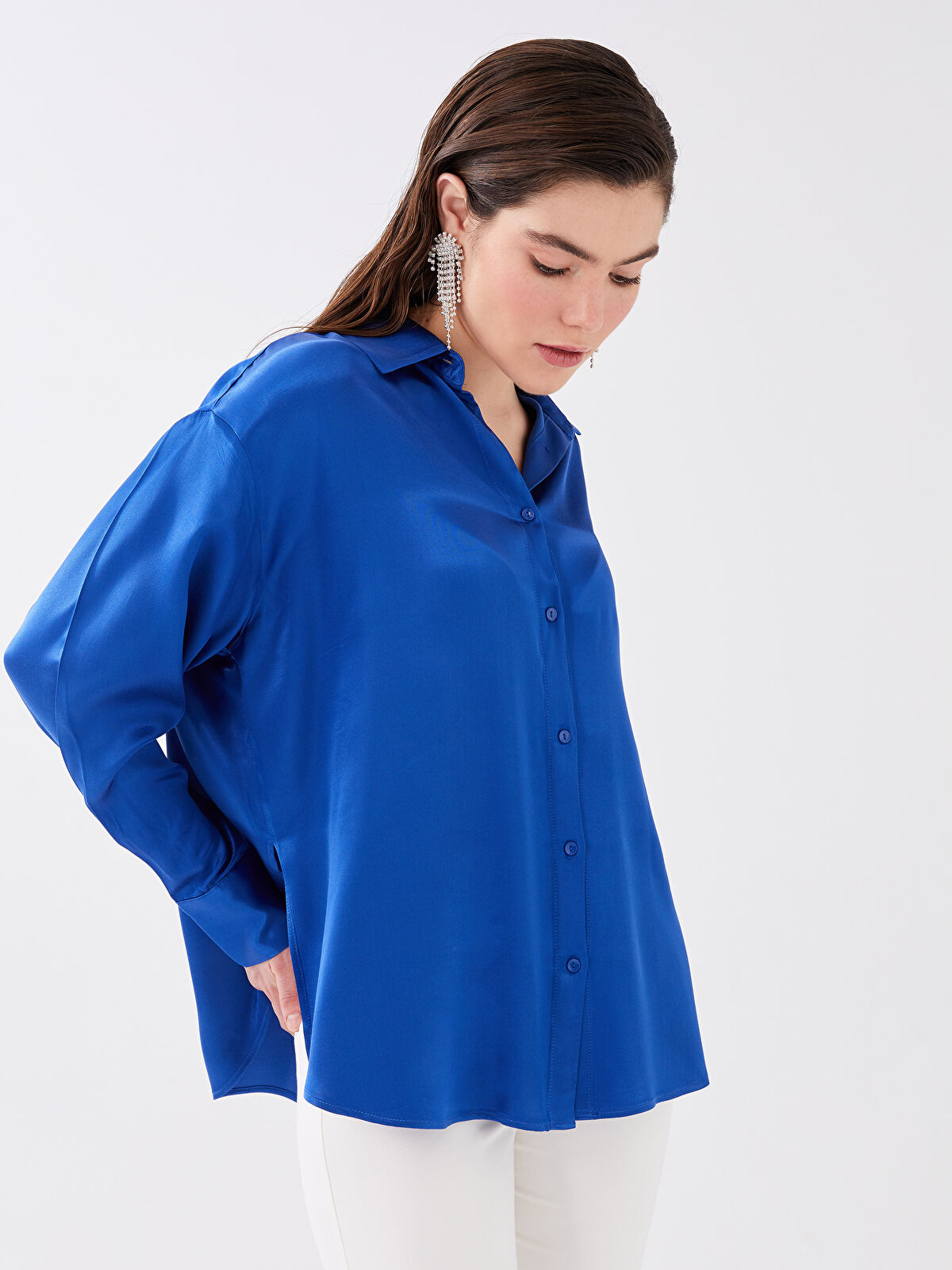 【海外 正規品】 Long Plain Sleeve -S3DT15Z8-JUF Shirt Women's Oversize Satin その他