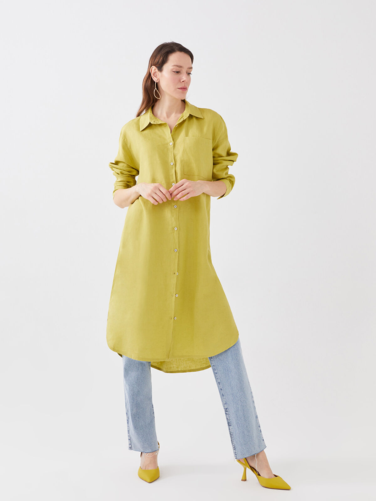 Plain Long Sleeve Linen Women's Shirt Tunic -S3EK57Z8-F0P - S3EK57Z8-F0P -  LC Waikiki