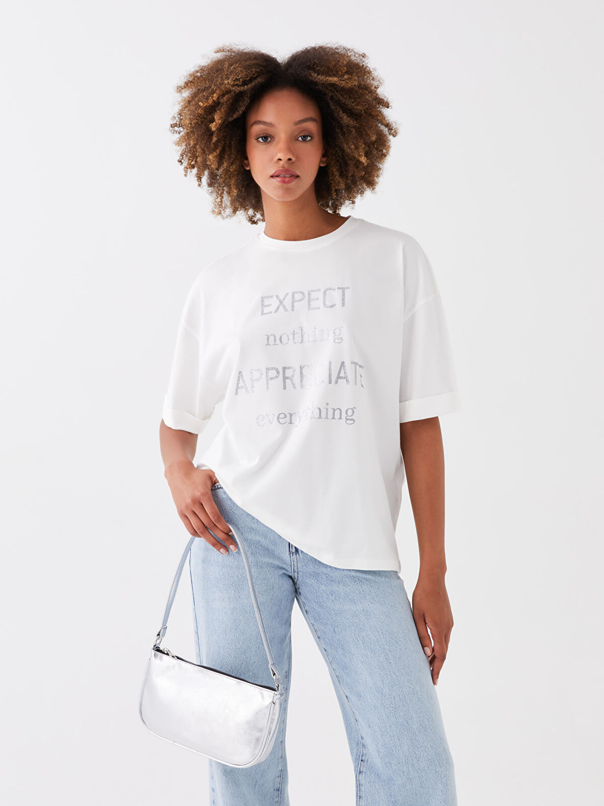 ②WWW_RACK WHAT WE WANT LC WAIKIKI Женская футболка с круглым вырезом и короткими рукавами