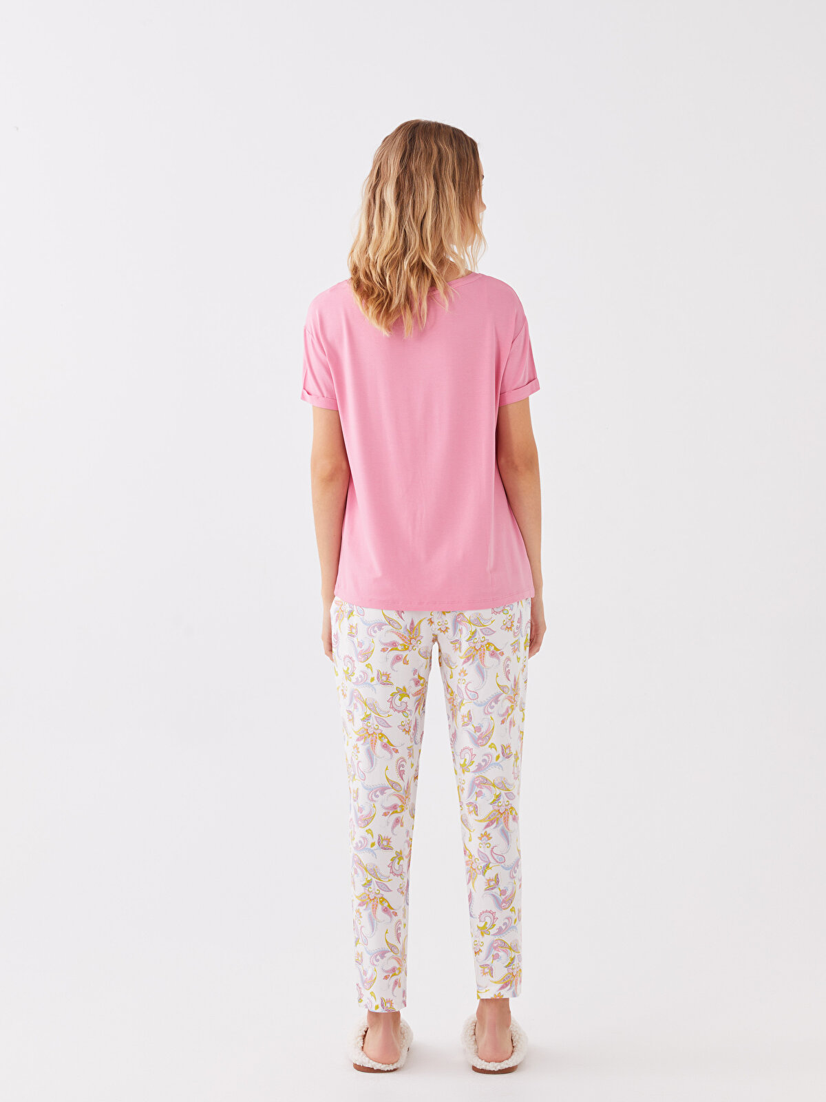 Crew Neck Printed Short Sleeve Women's Pajama Set -S3GN47Z8-LRA