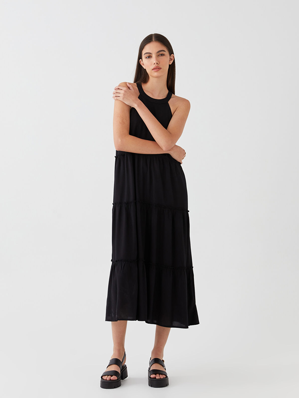 LC WAIKIKI Halter Collar Plain Crinkle Women's Dress