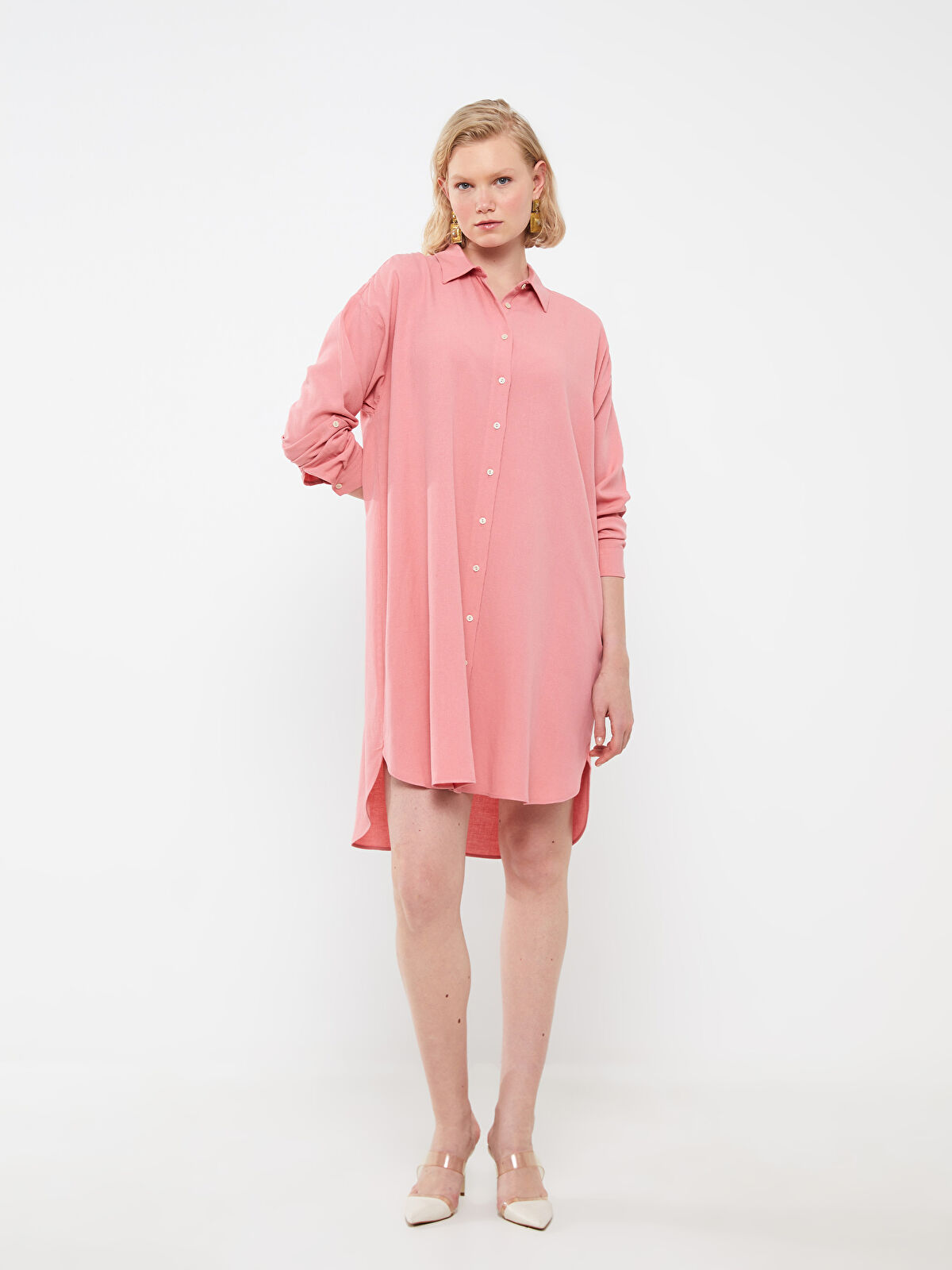 Plain Long Sleeve Oversize Women's Shirt Dress -S3HS11Z8-GJA