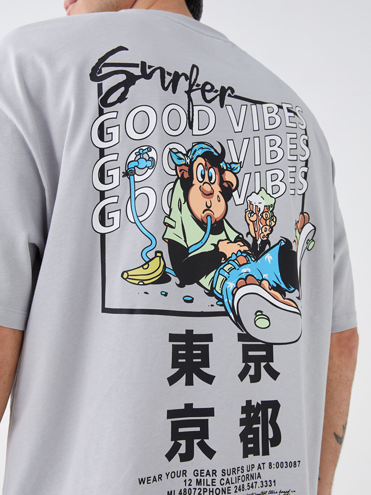 Crew Neck Short Sleeve Nostalgic Monkey Printed Combed