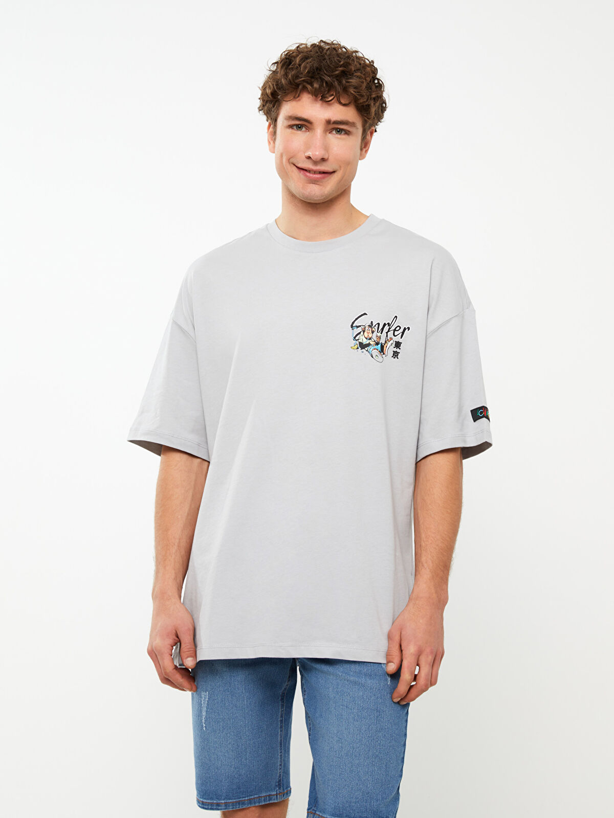 Crew Neck Short Sleeve Nostalgic Monkey Printed Combed