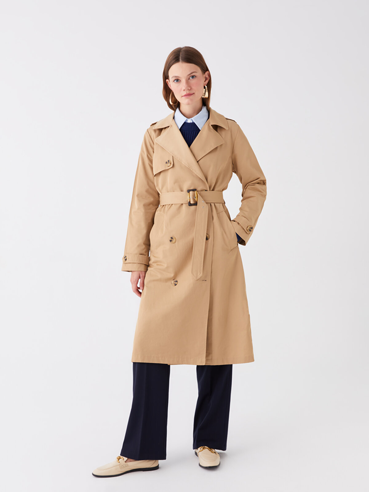 Women's Jacket Collar Plain Trench Coat -W31600Z8-JYL 
