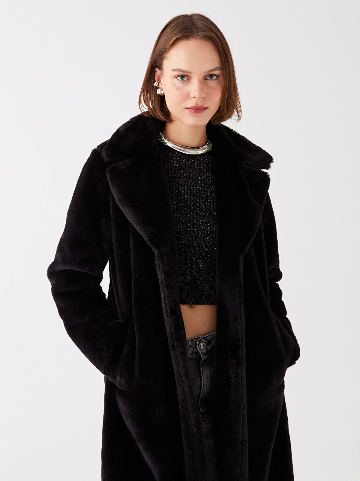 Jacket Collar Straight Long Sleeve Plush Women s Coat W32020Z8