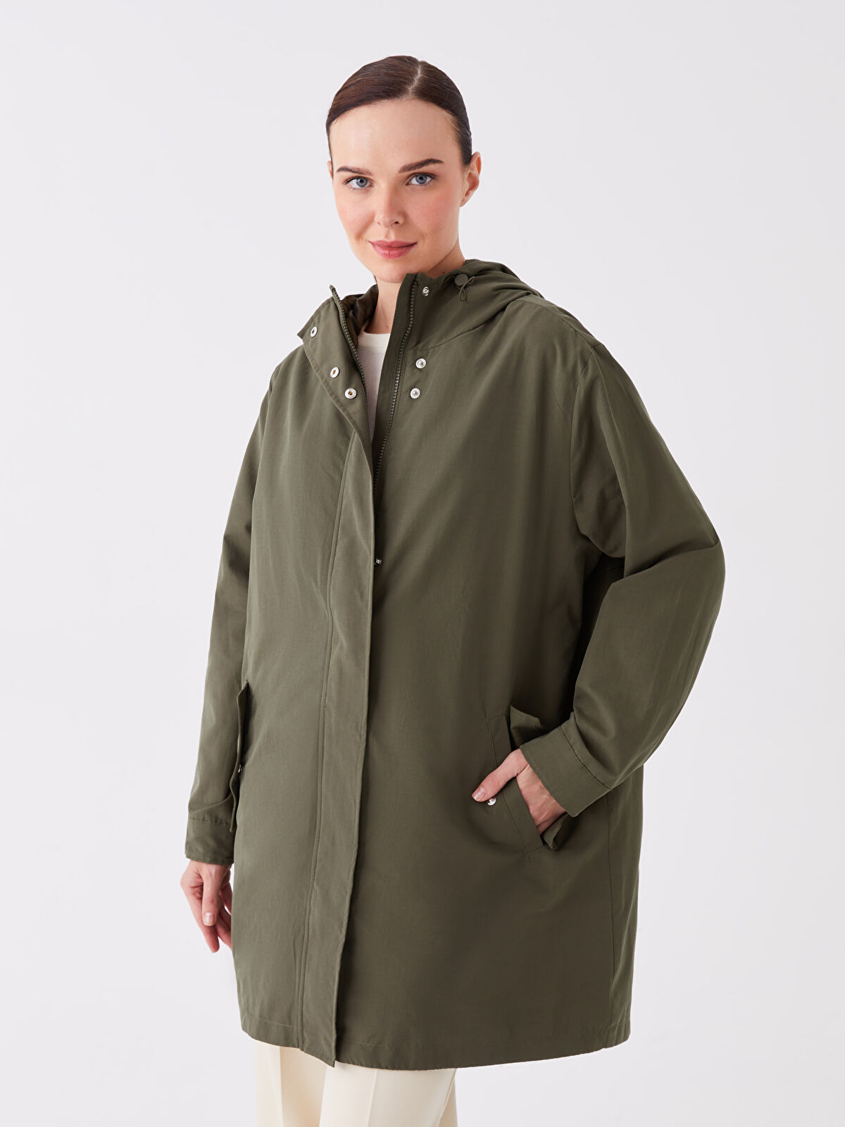 Hooded Regular Long Sleeve Women's Coat -W32342Z8-GUW - W32342Z8-GUW - LC  Waikiki
