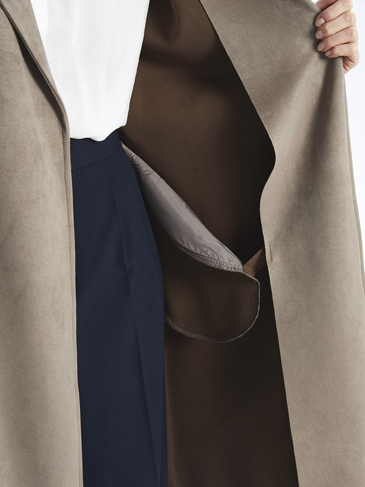 Jacket Collar Straight Long Sleeve Suede Look Women s Trench Coat
