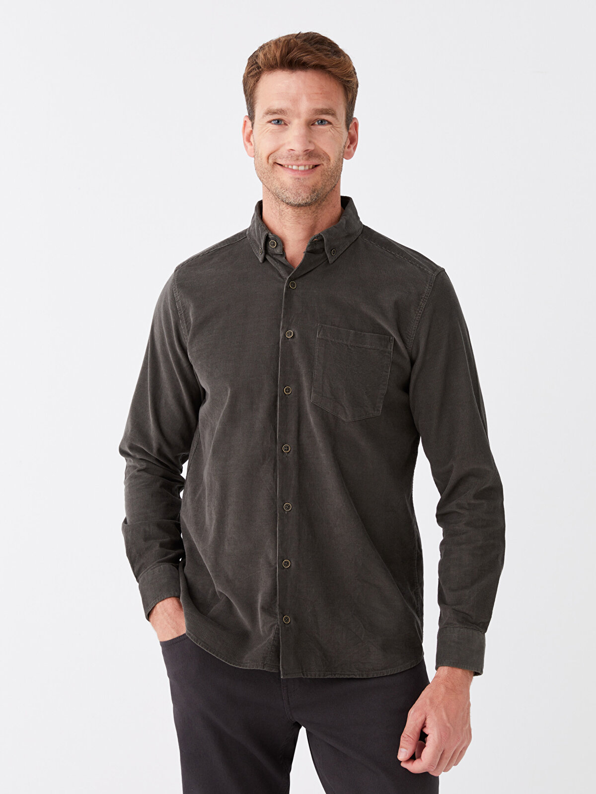 Regular Fit Long Sleeve Velvet Men's Shirt -W35889Z8-CU8 