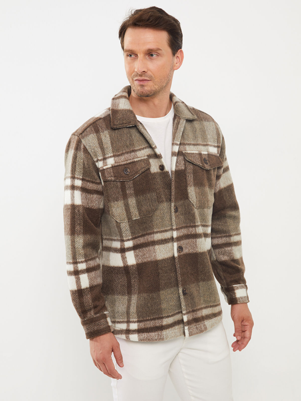 Regular Fit Long Sleeve Plaid Men's Shirt Jacket -W36465Z8-SFF -  W36465Z8-SFF - LC Waikiki