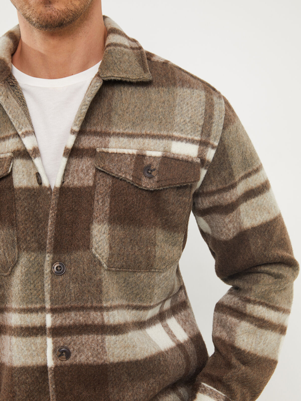 Regular Fit Long Sleeve Plaid Men's Shirt Jacket -W36465Z8