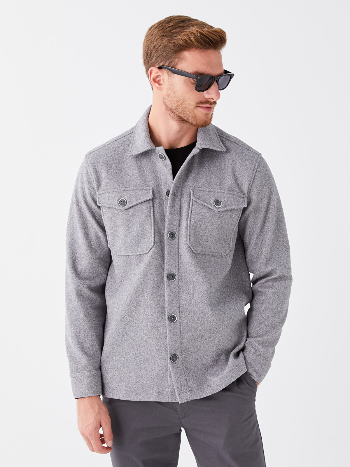 Relaxed Fit Long Sleeve Men's Shirt Jacket -W36651Z8-JMD - W36651Z8-JMD -  LC Waikiki