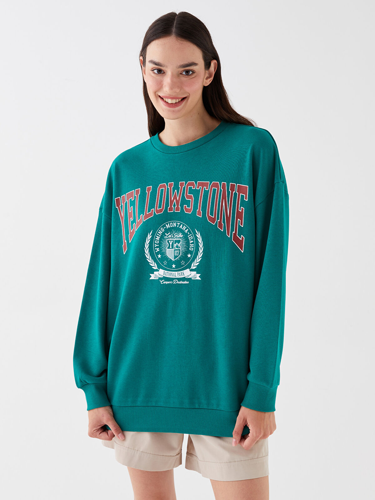 Crew Neck Printed Long Sleeve Oversize Women s Sweatshirt W36769Z8 HBU W36769Z8 HBU LC Waikiki
