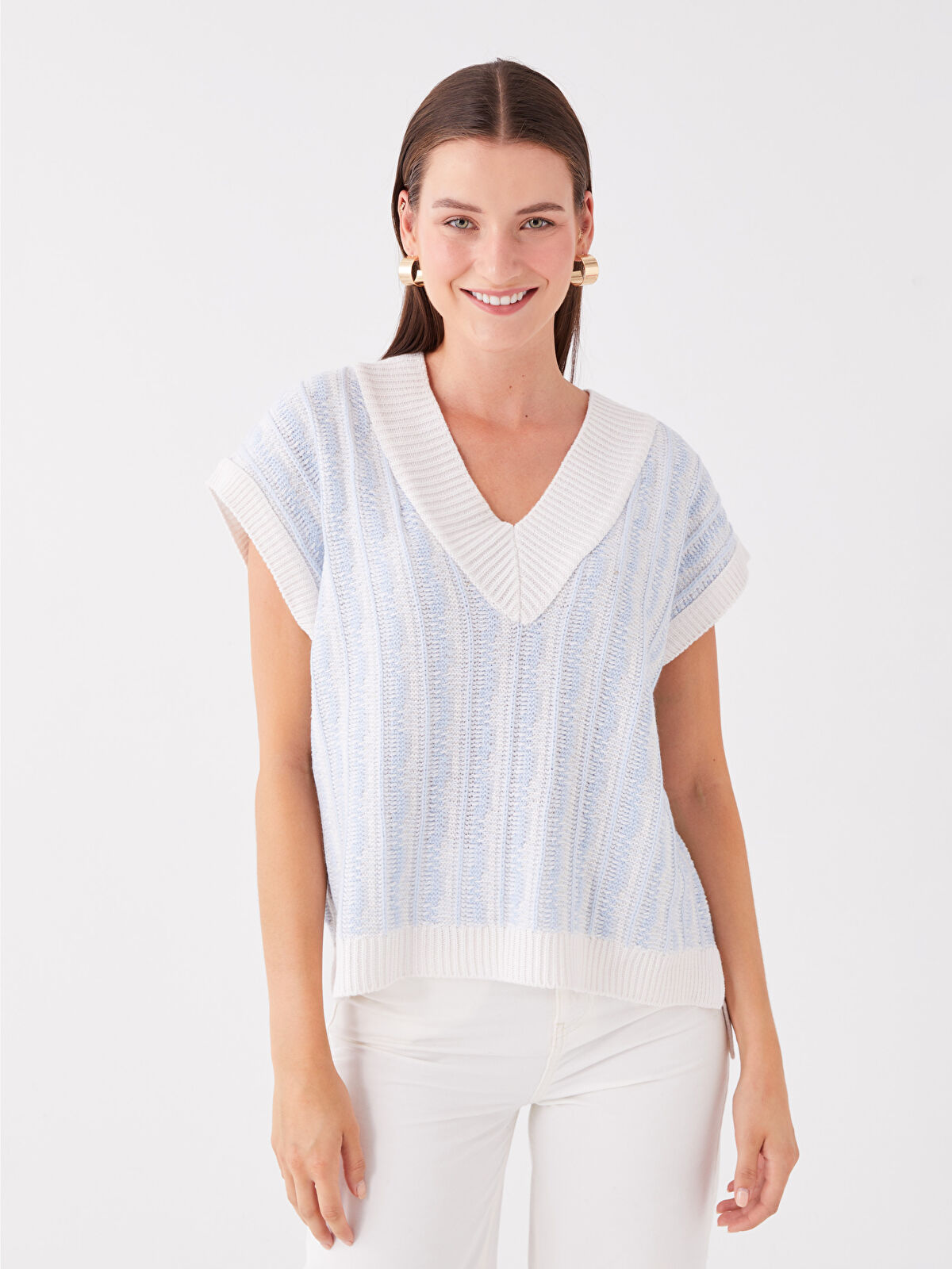 Katie PUNKY PUNKY v neck knit トップス　ホワイト l_20232-w37120z8-gdb-78-56-91-