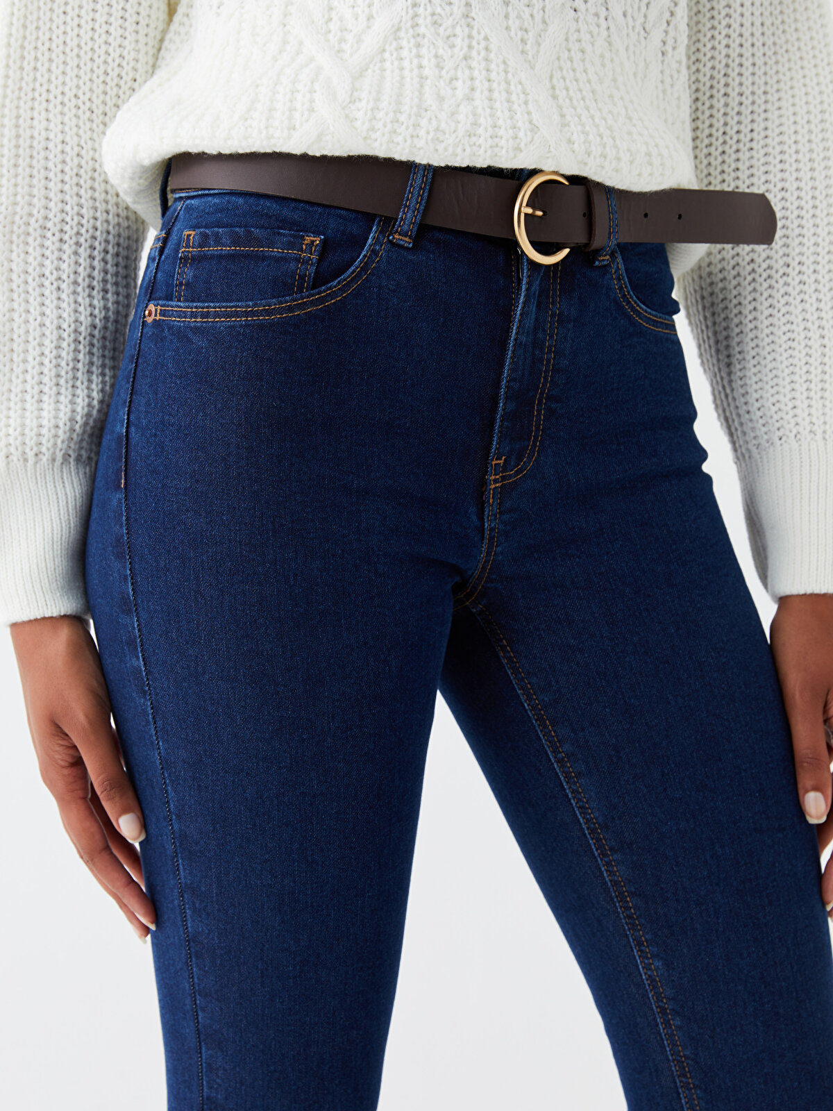 High Waist Belted Skinny Fit Women's Jeans -W38092Z8-309 