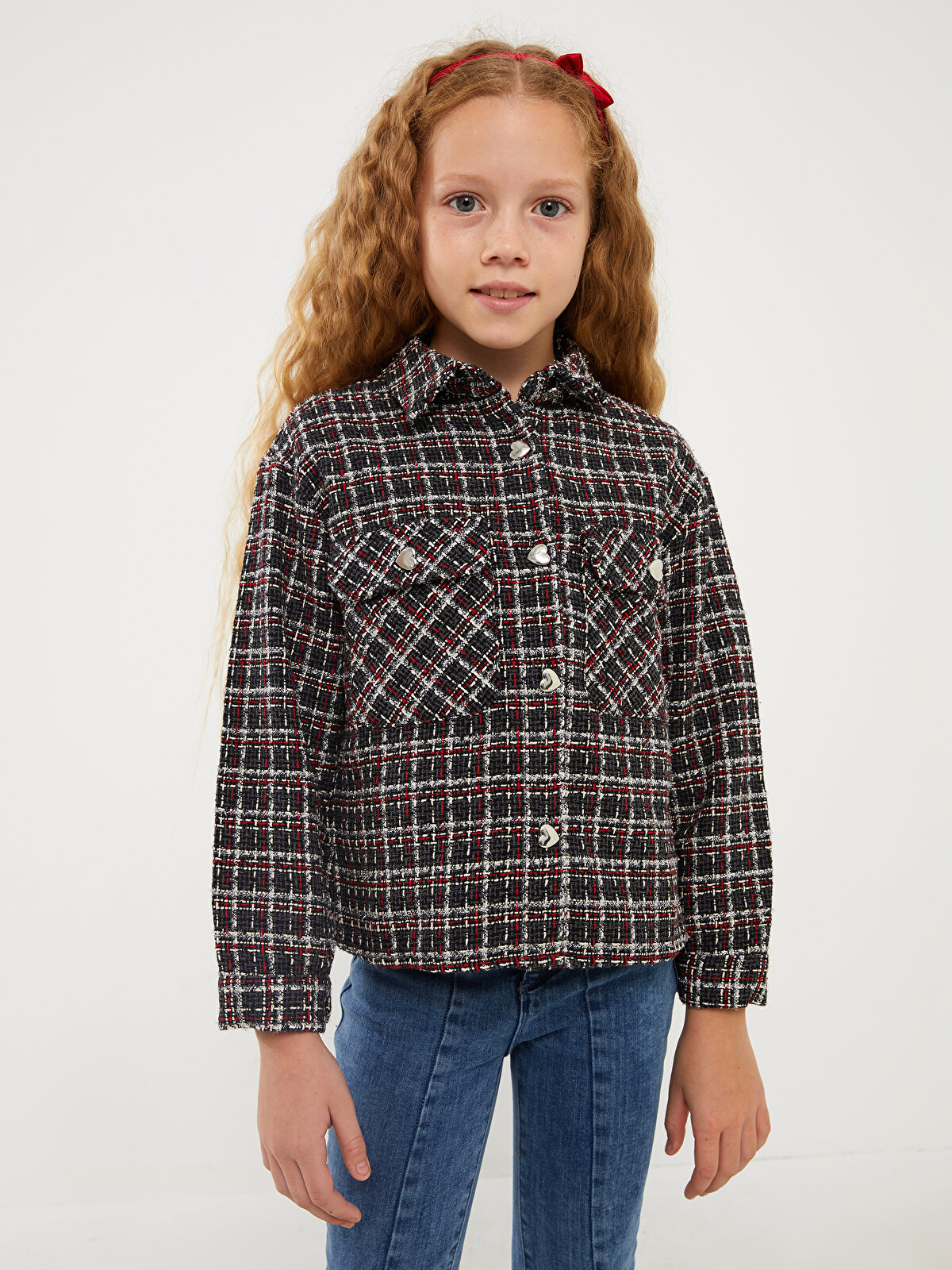 Patterned Long Sleeve Girl Shirt Jacket -W39406Z4-LKX - W39406Z4 