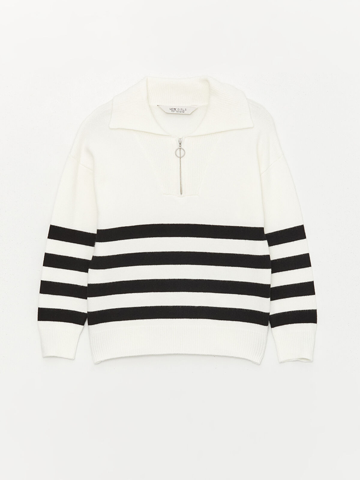 Ladies black jumper top with white collar