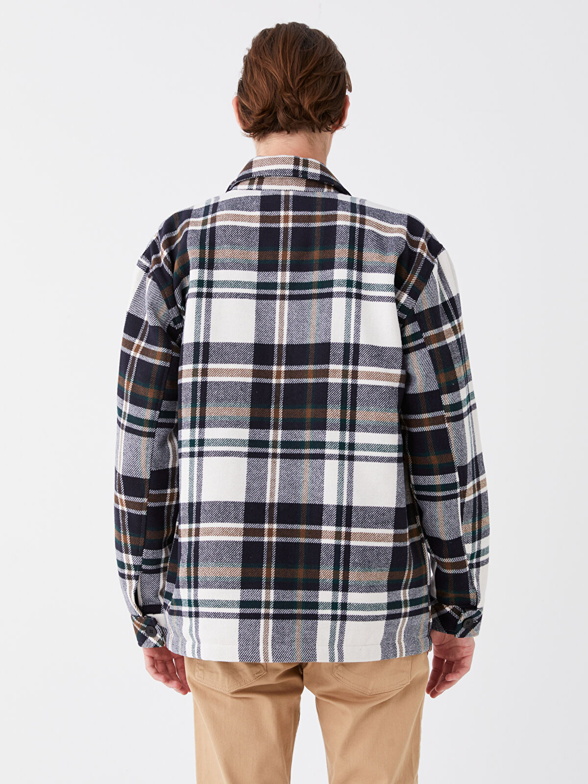 Relaxed Fit Long Sleeve Plaid Men's Shirt Jacket -W3BA14Z8