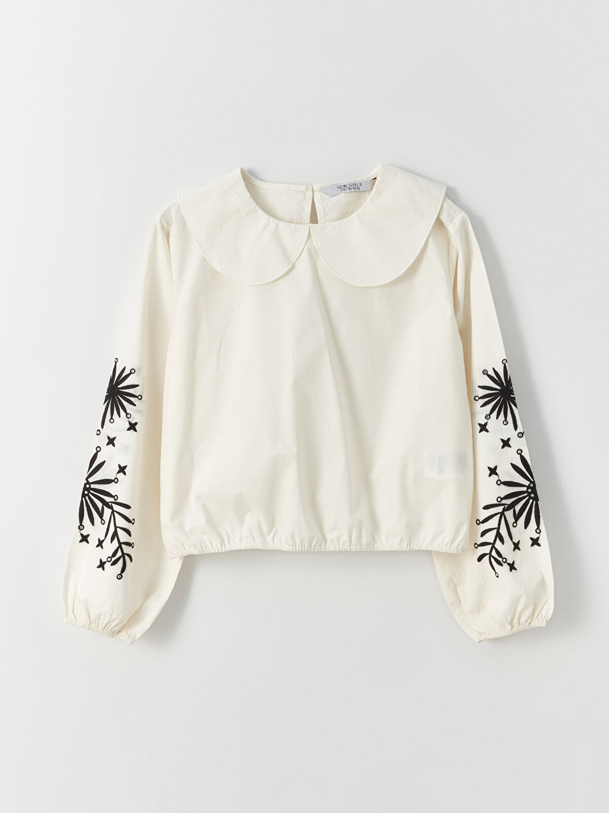 Baby Collar Embroidered Long Sleeve Girl's Crop Blouse -W3CL95Z4 