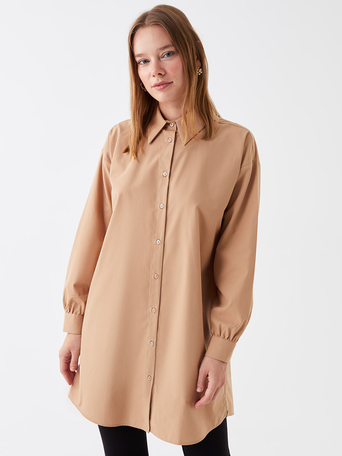 Plain Long Sleeve Oversize Women's Shirt Tunic -W3CO32Z8-VFX - W3CO32Z8-VFX  - LC Waikiki