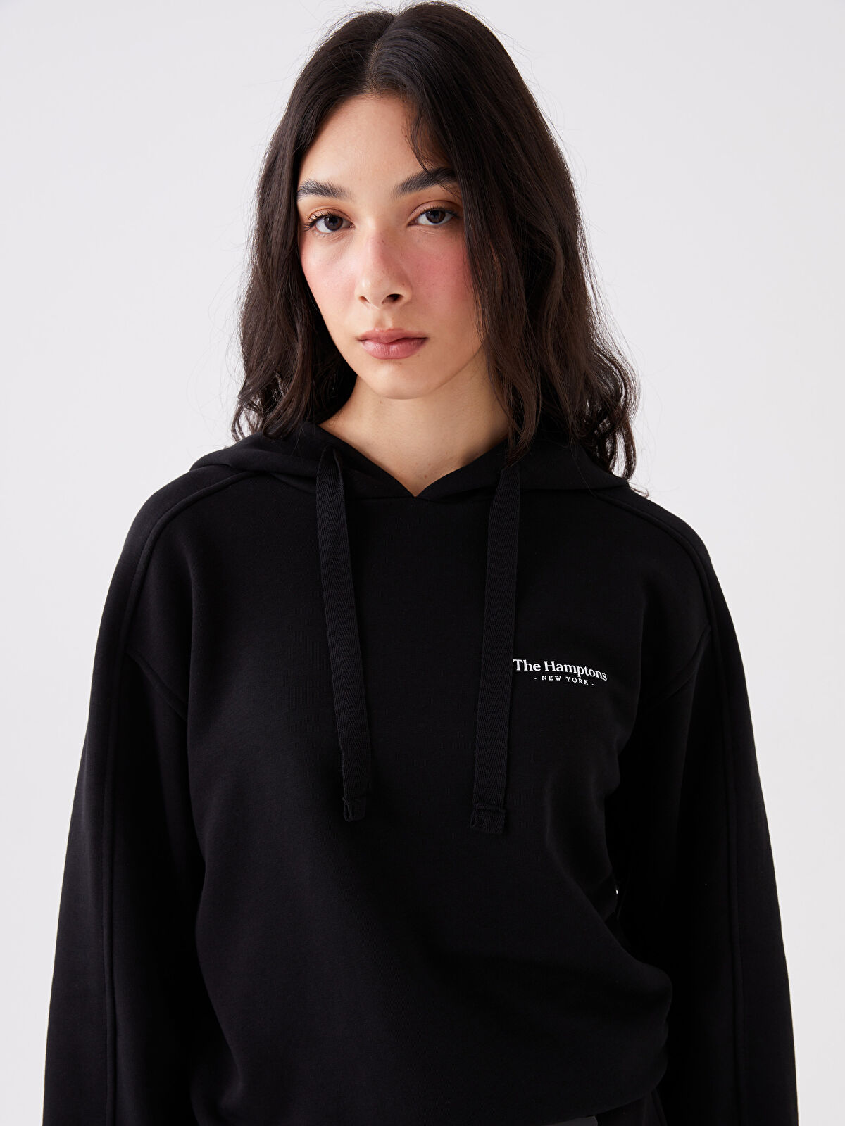 Printed Long Sleeve Oversize Women's Hoodie -W3CP87Z8-CVL - W3CP87Z8-CVL -  LC Waikiki