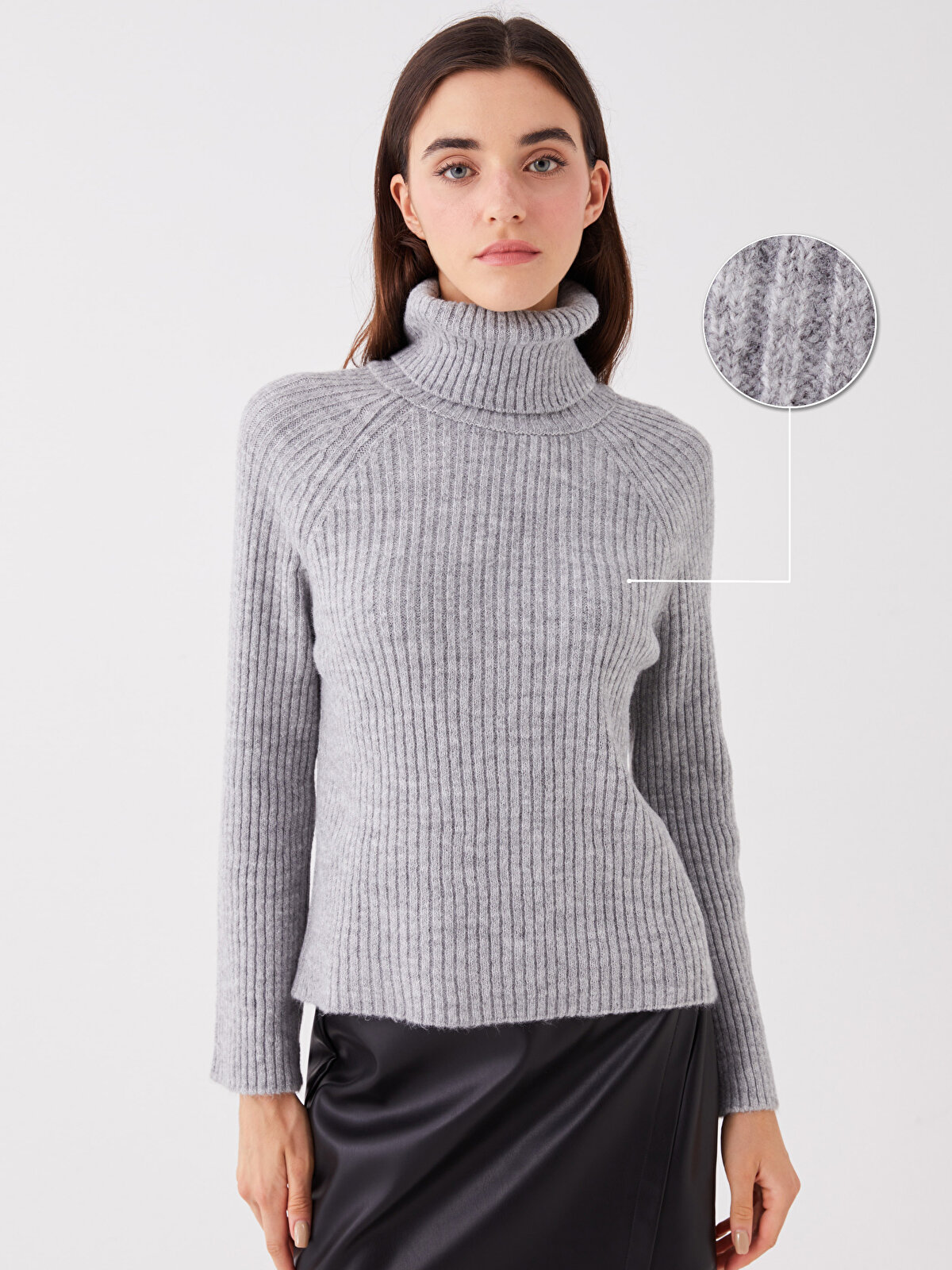 Turtleneck Regular Long Sleeve Women's Tricot Sweater -W3DH60Z8 
