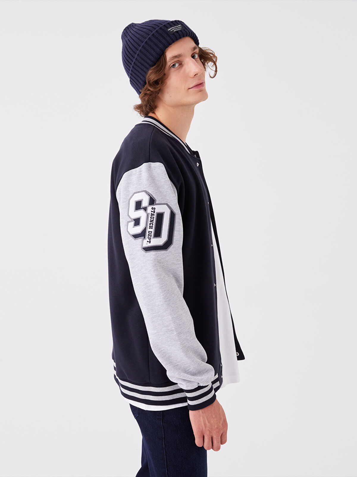 Relaxed Fit Long Sleeve Men's Thick College Jacket -W3DJ67Z8
