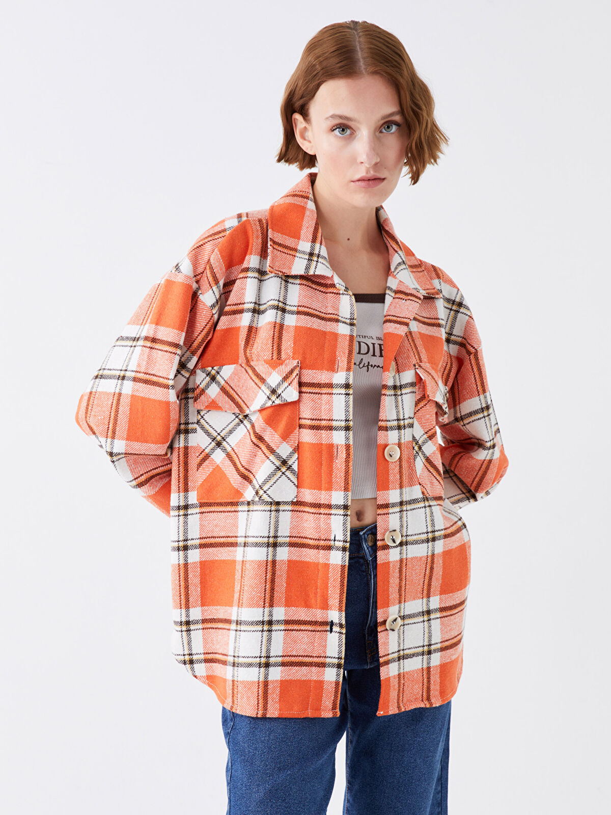 Plaid oversized jacket sales