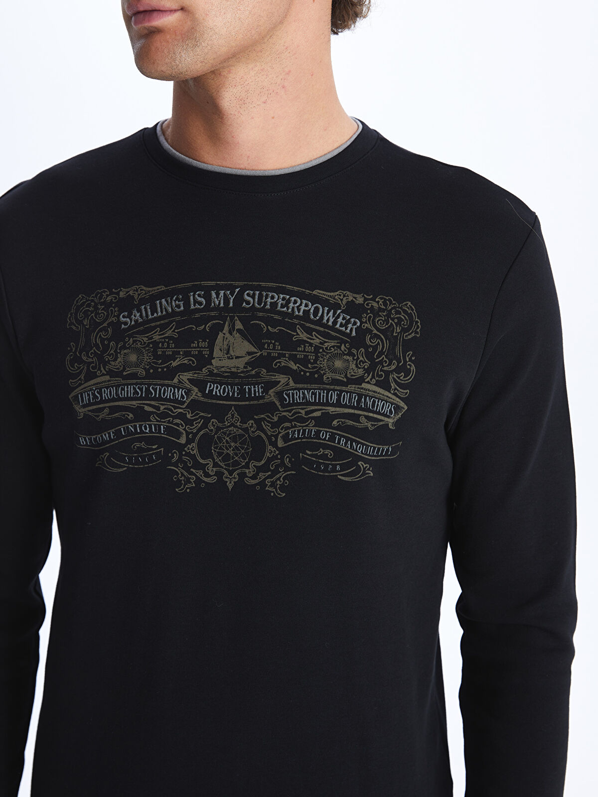 お見舞い Crew -W3G094Z8-CVL T-shirt Men's Printed Sleeve Long Neck トップス
